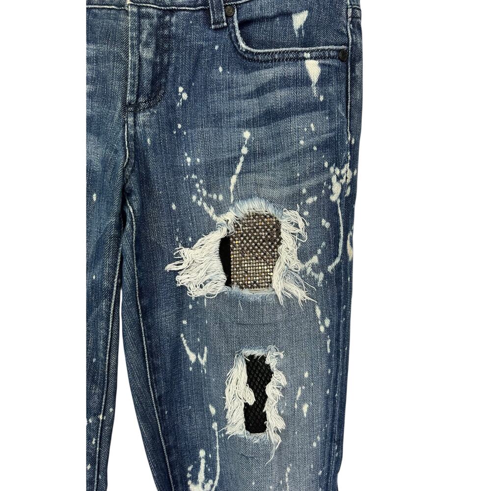 Bebe Destroyed Splatter Patchwork Rhinestone Skin… - image 8